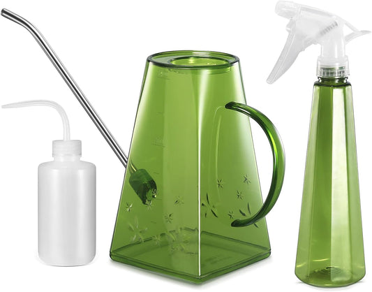 Watering Can,  Watering Can Indoor Plants, Long Spout 47 Oz Small Watering Can for Indoor with Bonus 16 Oz Spray Bottle & 8.5 Oz Squeeze Bottle, Green