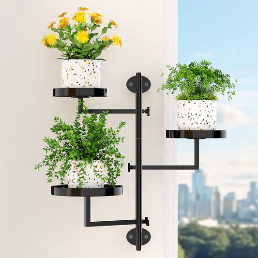 Window Plant Shelves Plant Shelf Indoor Metal Plant Stand Rotating Window Shelf for Plants 3 Tier Plant Stand Wall Plant Holder Wall Planters for Indoor Plants, Outdoor Plant Stands for Patio, Black