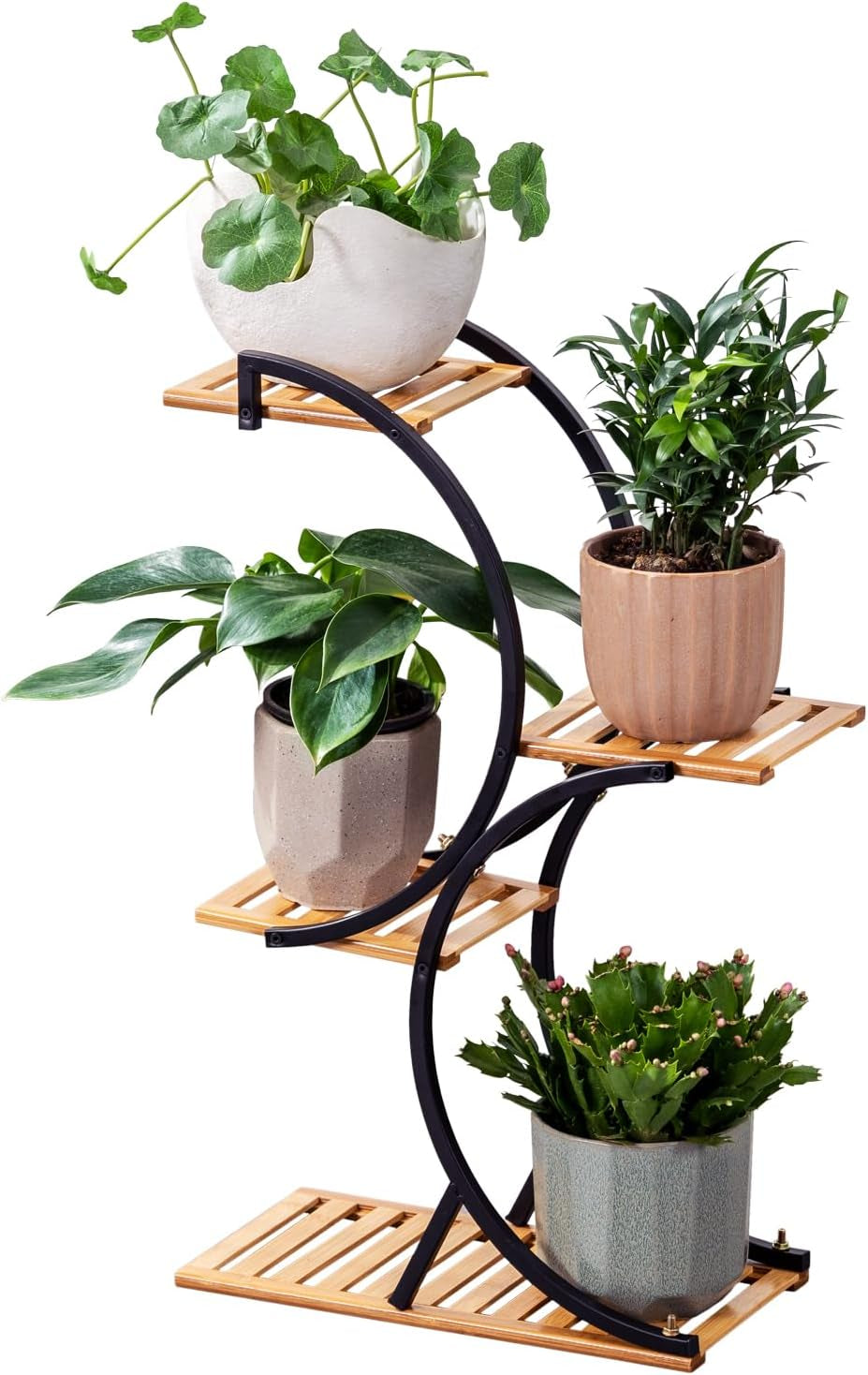 Bamboo 4-Tier Plant Stand Rack Multiple Flower Pot Holder Shelf Indoor Outdoor Planter Display Shelving Unit for Patio Garden Corner Balcony Living Room