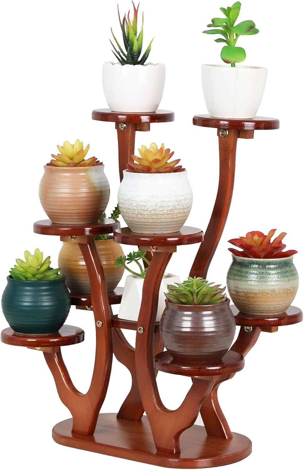 9 Tier Small Plant Stand Indoor for Windowsill,Tabletop Succulent Plant Shelf,Multi-Layers Succulent Plant Holder Bamboo Desktop Flower Pot Stand for Home Office Kitchen