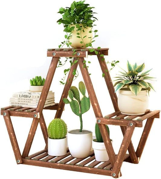 Wooden Multi-Plant Stand for Indoor and Outdoor Use - Ideal for Terrace, Living Room, Balcony, and Garden (Y Style)