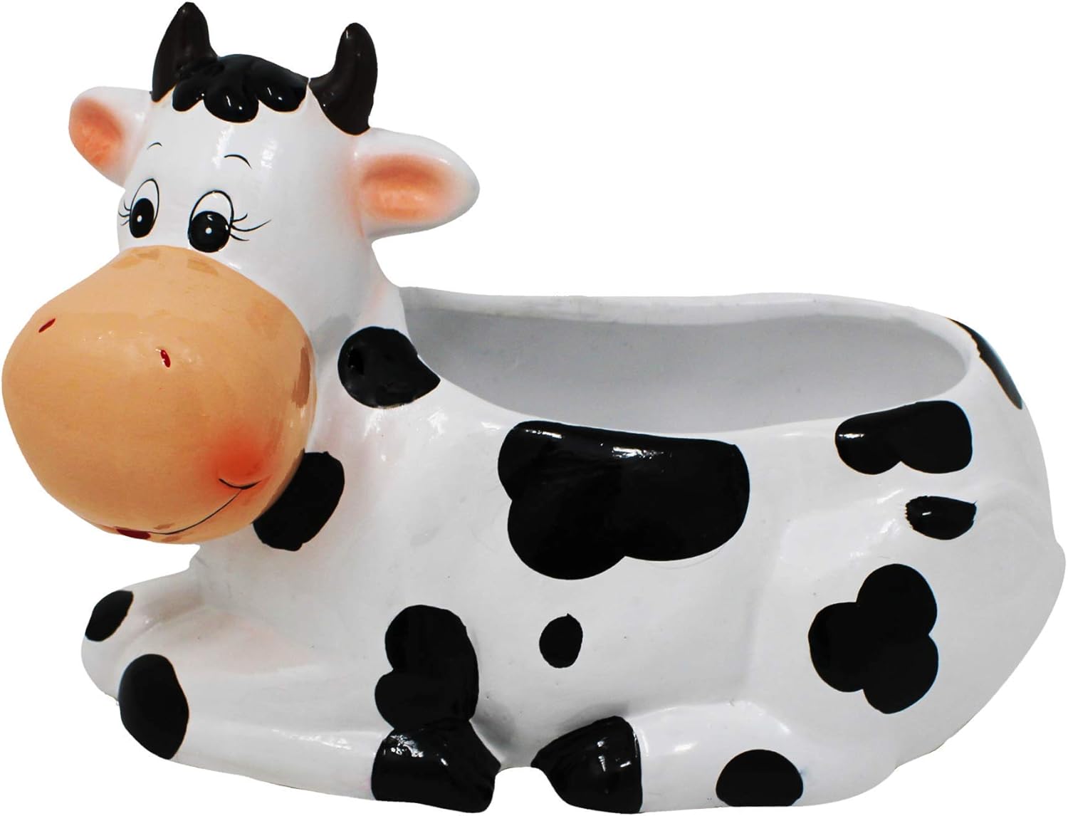 Cow Planter Pot - Cow Print Party Decoration Supplies - Garden Backyard Cow Stuff Statue - Flower Ceramic Succulent Planter - Plantador De Vacas - Large 9" with Drain