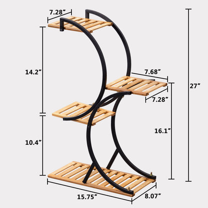 Bamboo 4-Tier Plant Stand Rack Multiple Flower Pot Holder Shelf Indoor Outdoor Planter Display Shelving Unit for Patio Garden Corner Balcony Living Room