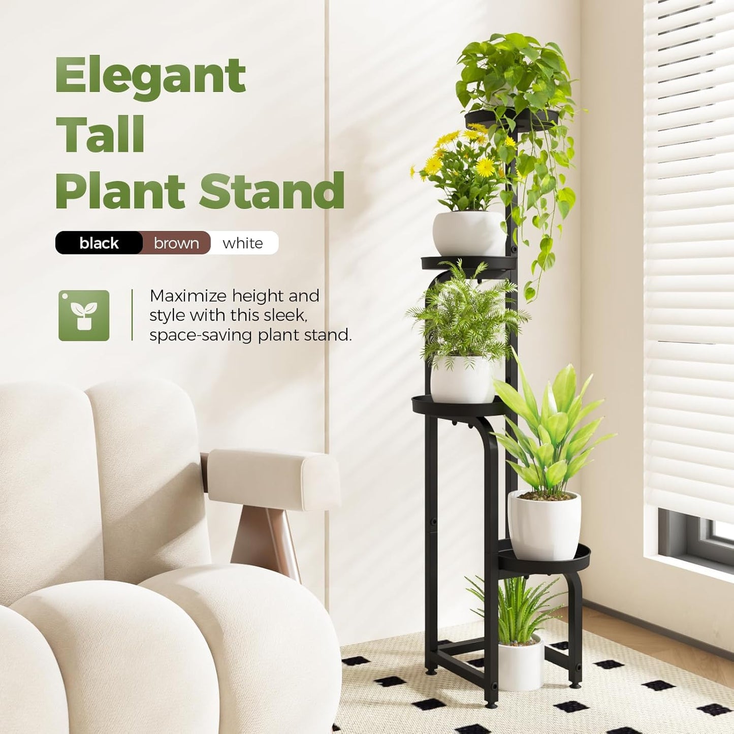 Elevated Metal Plant Stand for Indoor and Outdoor Use, 4-Tier Heavy-Duty Flower Pot Shelf for Patio, Garden, Balcony, Living Room, and Bedroom (Patent Design)