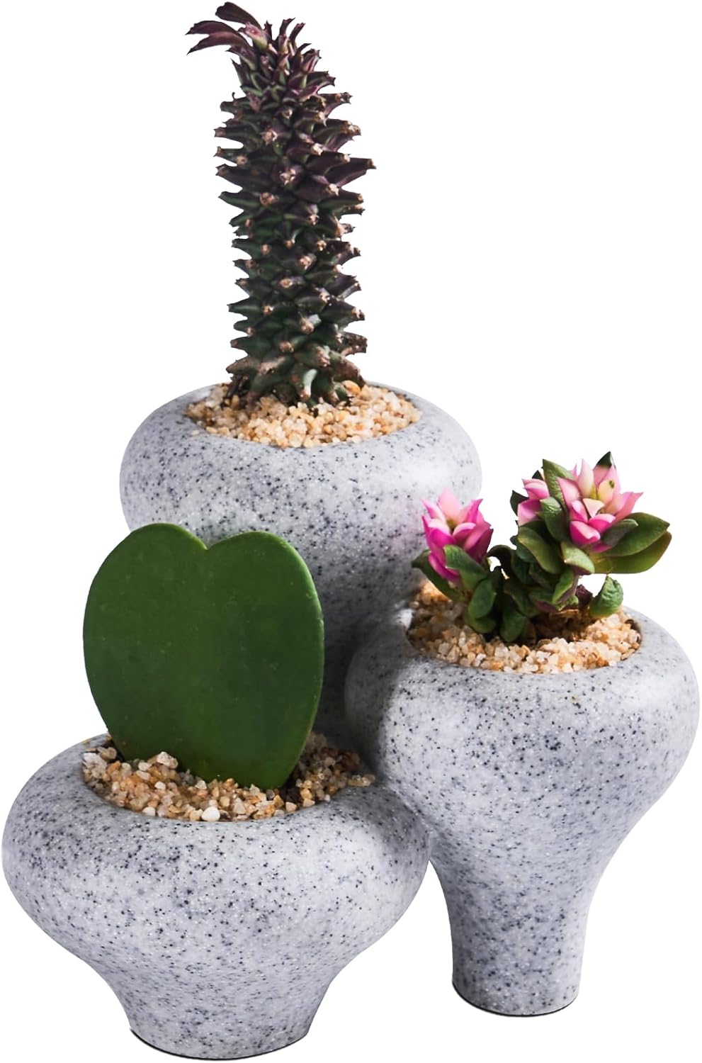 Beige Sandstone 3-In-1 Small Succulent Pots, Indoor Succulent Planters, Cute Cactus Bonsai Flowers Pots for Home Decor, Office, Garden Mini Cactus Plant Pot Modern Decorative, Gift