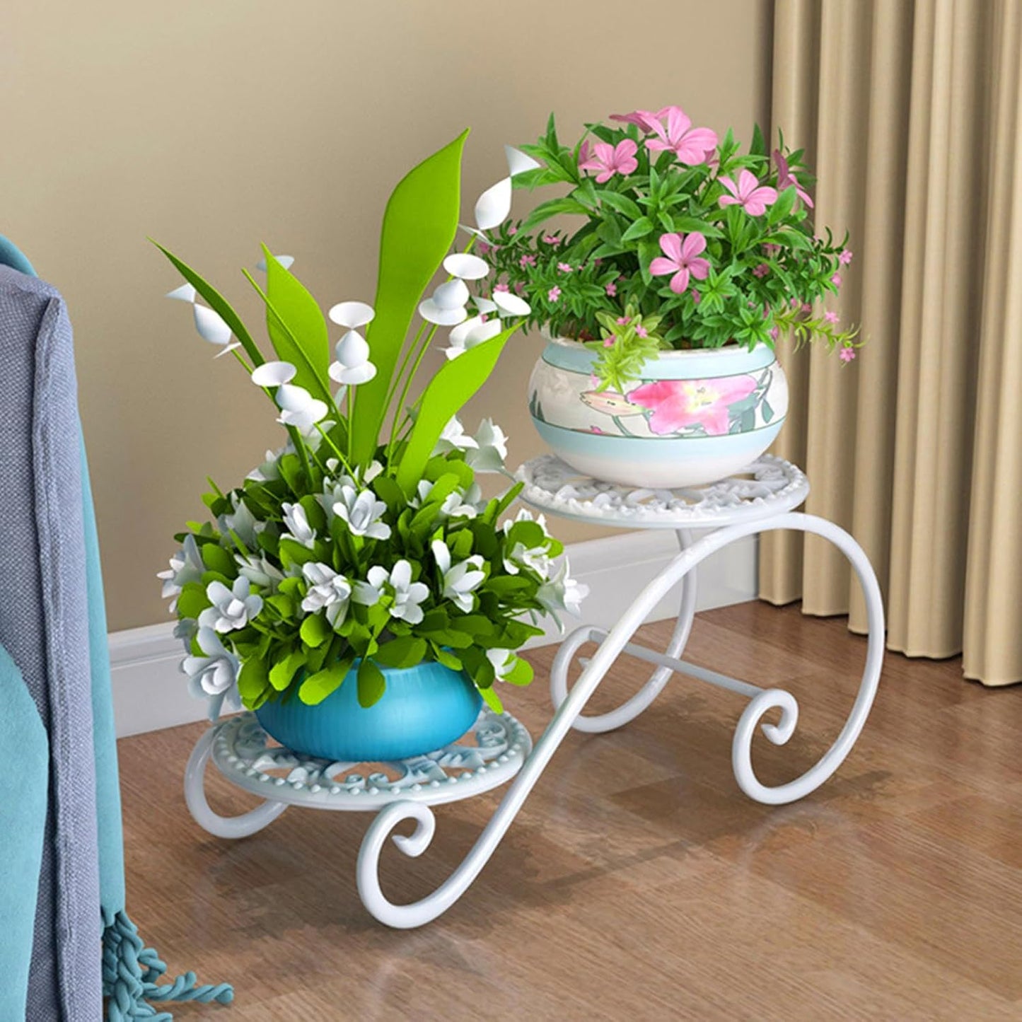 2 Tier White Plant Stand for Indoors, Beautiful Appearance and Cute Shape. White 1 Pcs