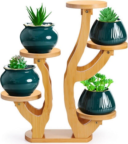 Bamboo 3-Tier Indoor Succulent Plant Stand - Compact Tabletop Holder for Home, Office, and Living Room Decor