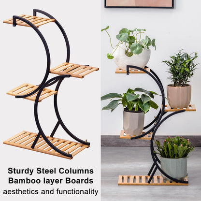 Bamboo 4-Tier Plant Stand Rack Multiple Flower Pot Holder Shelf Indoor Outdoor Planter Display Shelving Unit for Patio Garden Corner Balcony Living Room