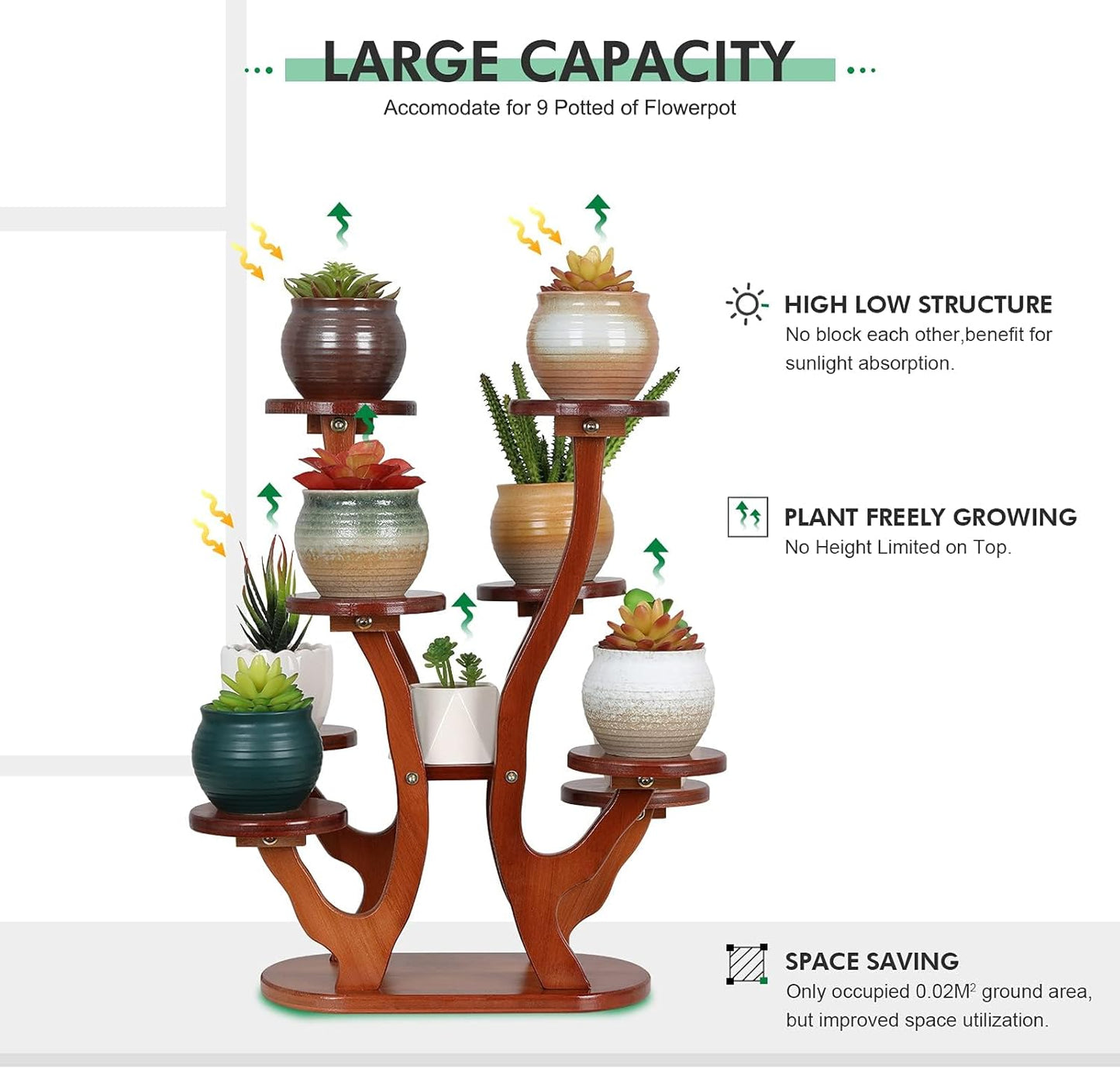 9 Tier Small Plant Stand Indoor for Windowsill,Tabletop Succulent Plant Shelf,Multi-Layers Succulent Plant Holder Bamboo Desktop Flower Pot Stand for Home Office Kitchen