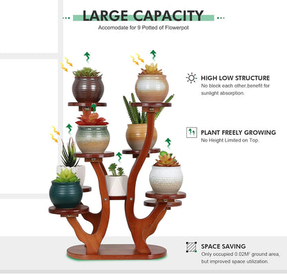 9 Tier Small Plant Stand Indoor for Windowsill,Tabletop Succulent Plant Shelf,Multi-Layers Succulent Plant Holder Bamboo Desktop Flower Pot Stand for Home Office Kitchen