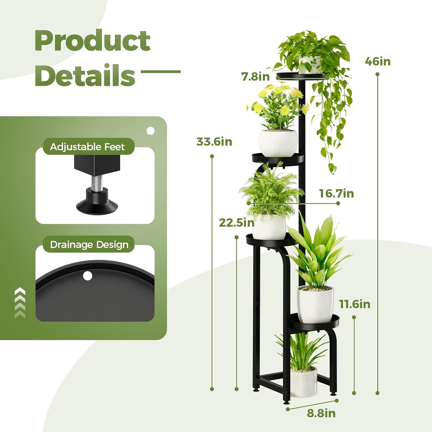 Elevated Metal Plant Stand for Indoor and Outdoor Use, 4-Tier Heavy-Duty Flower Pot Shelf for Patio, Garden, Balcony, Living Room, and Bedroom (Patent Design)