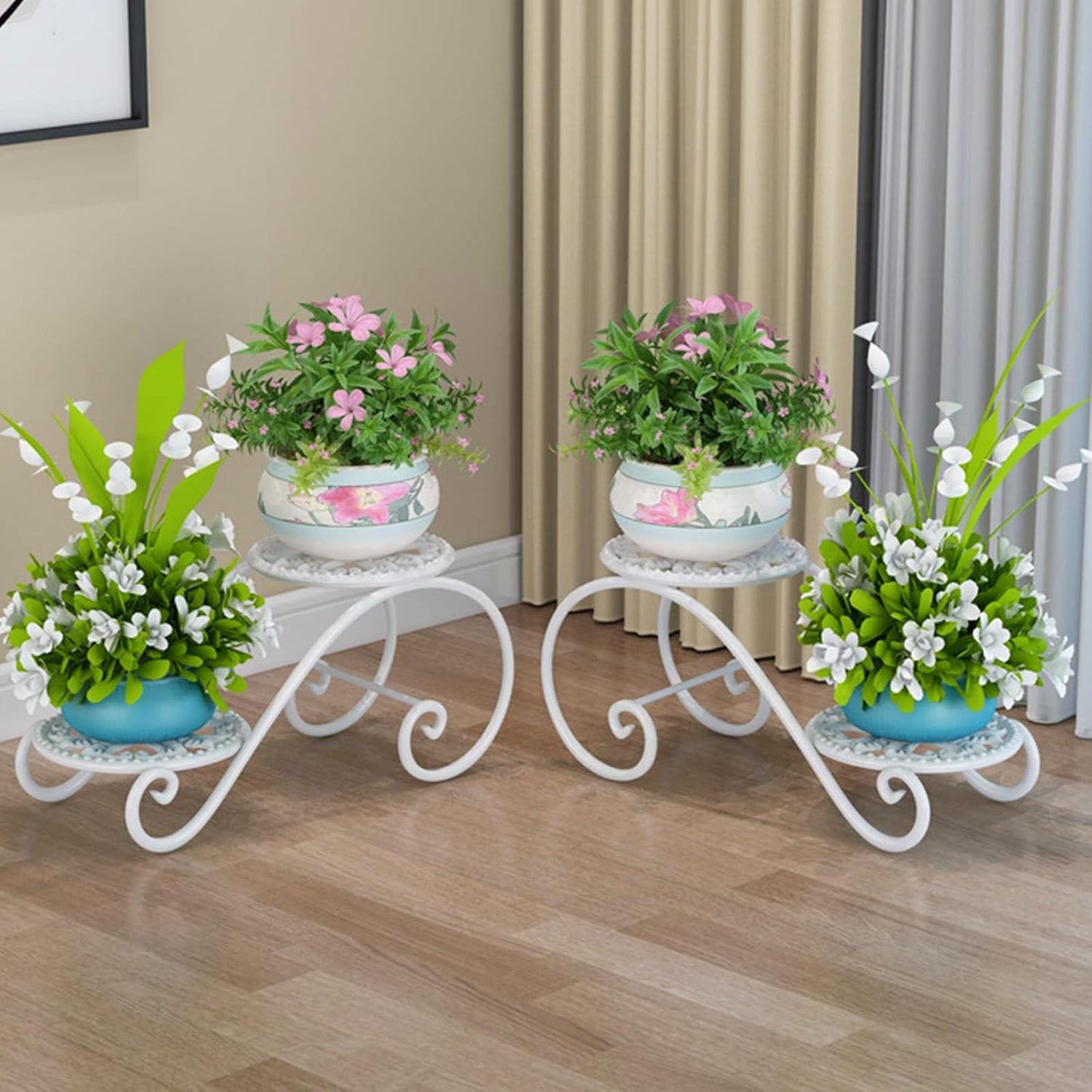 2 Tier White Plant Stand for Indoors, Beautiful Appearance and Cute Shape. White 1 Pcs