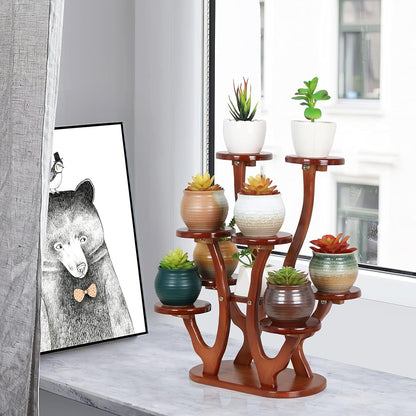 9 Tier Small Plant Stand Indoor for Windowsill,Tabletop Succulent Plant Shelf,Multi-Layers Succulent Plant Holder Bamboo Desktop Flower Pot Stand for Home Office Kitchen