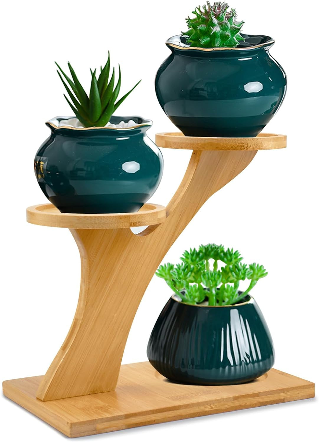 Bamboo 3-Tier Indoor Succulent Plant Stand - Compact Tabletop Holder for Home, Office, and Living Room Decor