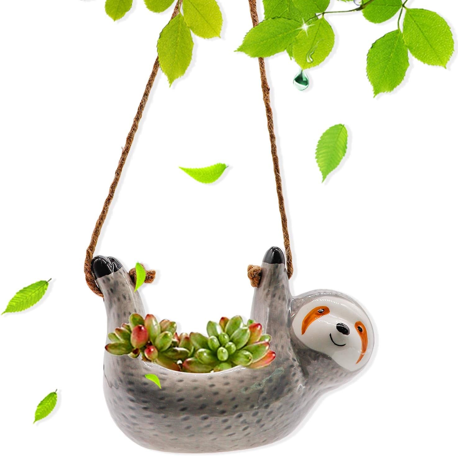 Ceramic Sloth Hanging Planter Pot for Indoor, Cute Hanging Plant Holder Flower Pot for Succulent Plants- Gift for Mother'S Day